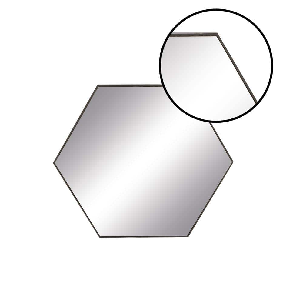 Hexagonal Black Wood Full Length Wall Mirror, 24" x 21"