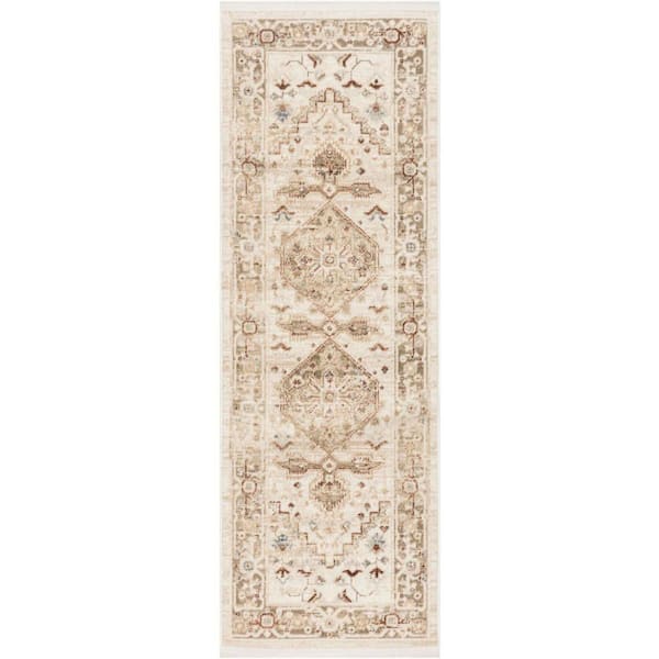 Pardis Ivory Taupe 2 ft. x 6 ft. Center medallion Traditional Runner Area Rug