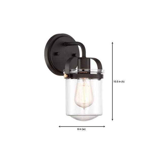 Designers Fountain - Jaxon 6 in. 1-Light Oil Rubbed Bronze Industrial Wall Sconce with Clear Glass Shade
