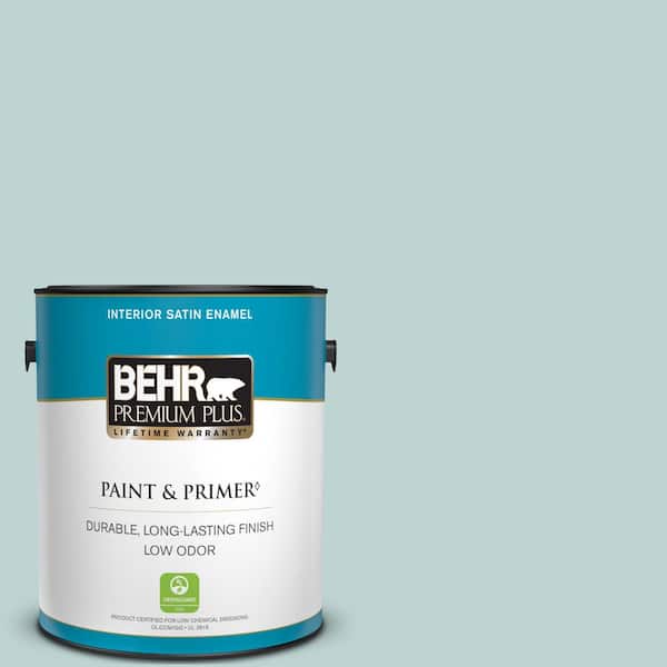 BEHR PREMIUM PLUS 1 gal. #500E-3 Rain Washed Satin Enamel Low Odor Interior Paint & Primer