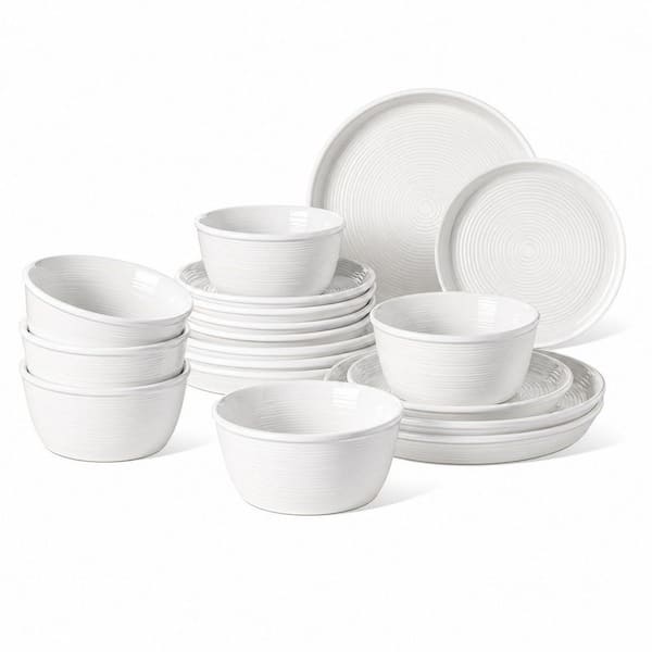 12-Piece White 18-Piece Ceramic Dinnerware Set for 6, Farmhouse with 10 in. Dinner Plates and 8 in Salad Plates