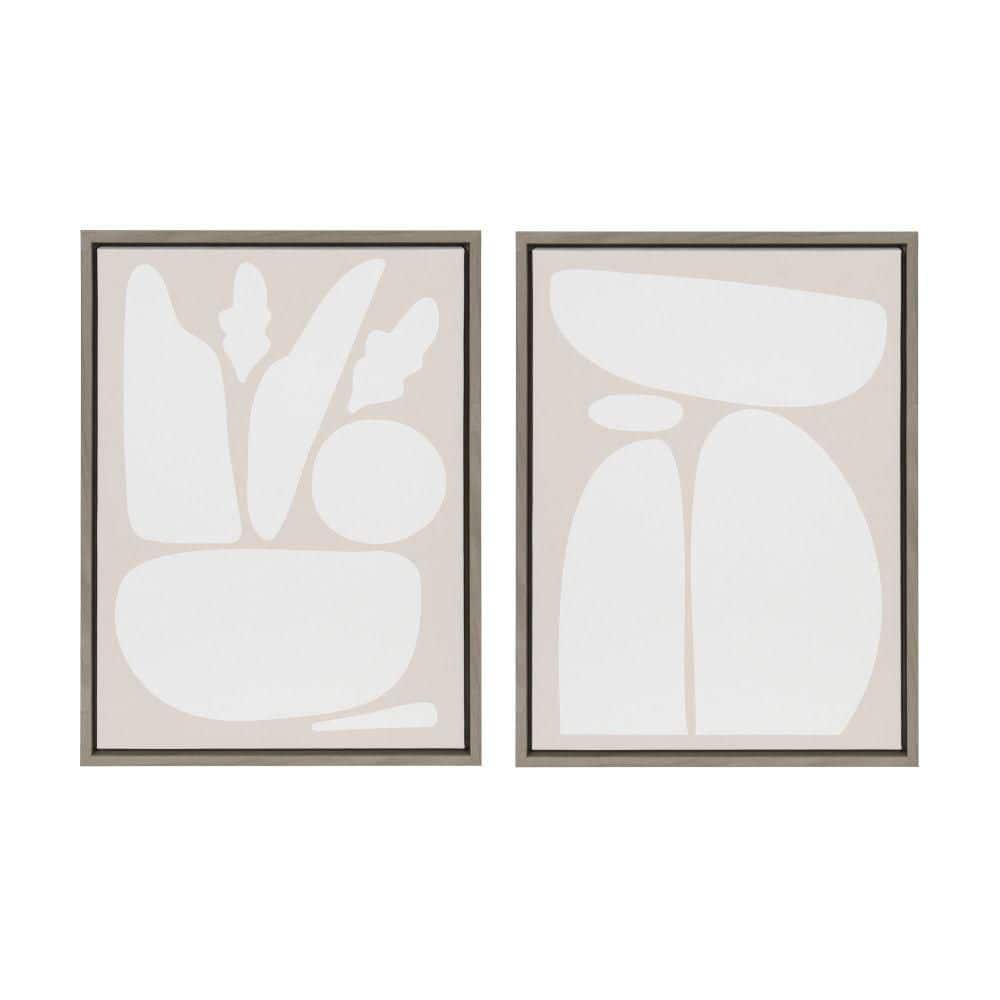 Zen Botanical Abstract Beige and White Canvas Art Set