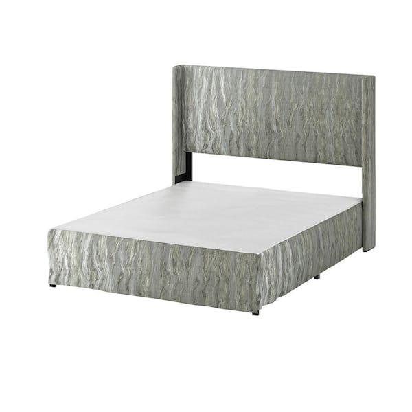 JAYDEN CREATION Raymond 2 Piece Pewter Wingback Design King Bedroom Set with Metal Platform Bed Frame