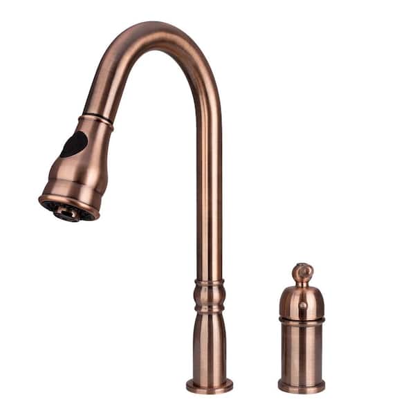 Akicon Single Handle Pull Down Sprayer Kitchen Faucet Deck Mount Gooseneck in Antique Copper