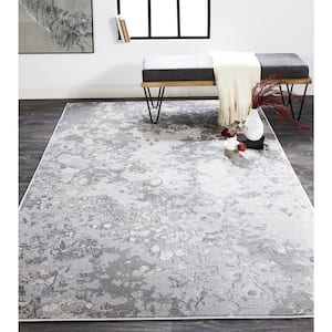 Orin Silver/Ivory Bone 10 ft. x 13 ft. Abstract Polyester Area Rug