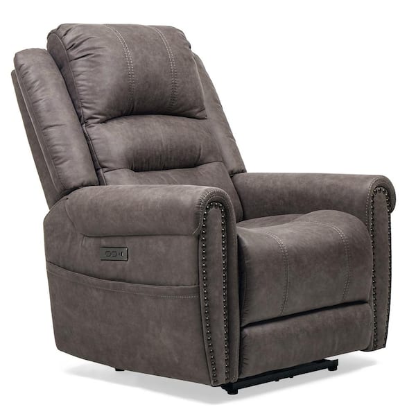 STICKON Gray Faux Leather Reclining Chair (Set of 1)