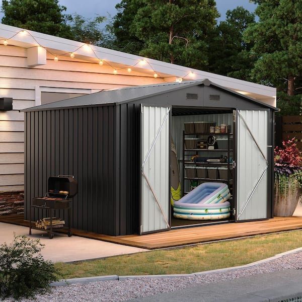 Sizzim Black 10 ft. W x 8 ft. D Metal Storage Shed with