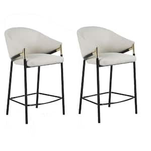 29.75 in. Beige and Black Low Back Metal Frame Counter Stool with Fabric Seat
