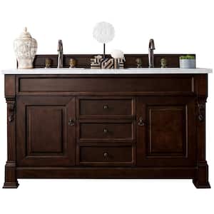 Brookfield 60 in. W x 23.5 in. D x 34.3 in. H Double Bath Vanity in Burnished Mahogany with top in Carrara White