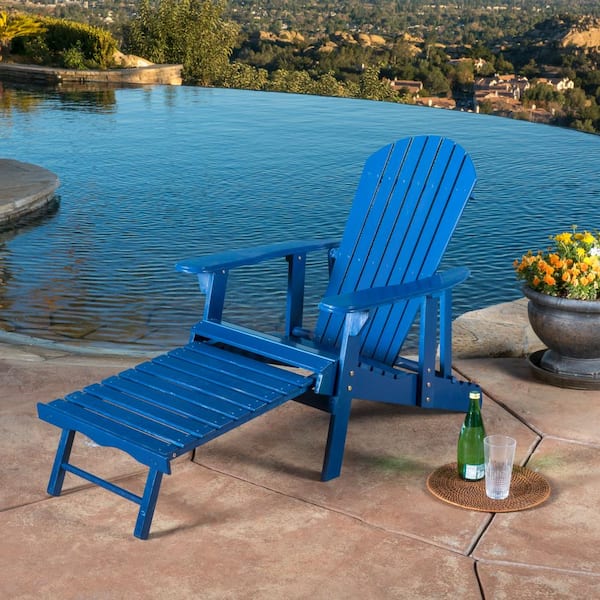 Noble House Oakley Blue Reclining Wood Adirondack Chair with Footrest