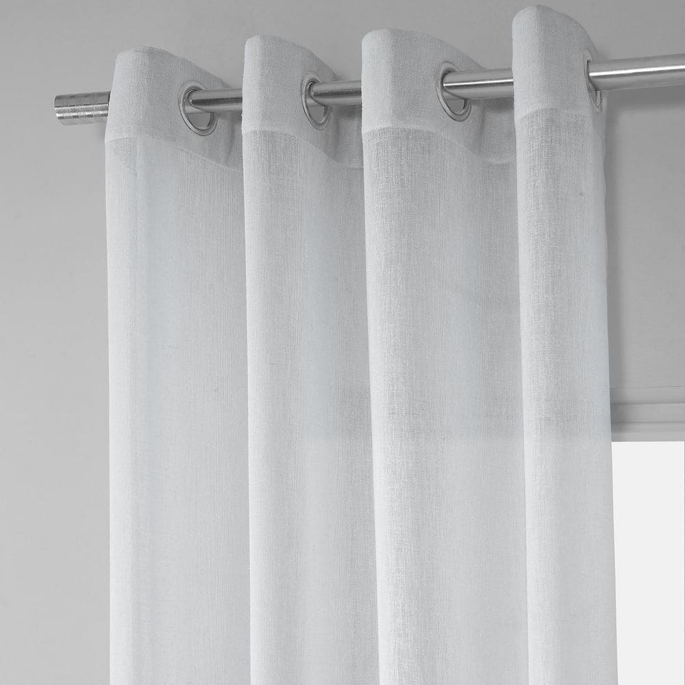 Aspen White Grommet Faux Linen Sheer Curtain Panel 50x96