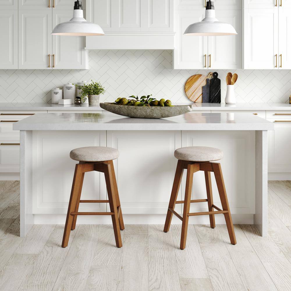 Gray Solid Wood 26" Swivel Backless Counter Stool Set