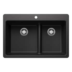 Liven SILGRANIT 33 in. Drop-In/Undermount Double Bowl Granite Composite Kitchen Sink in Anthracite