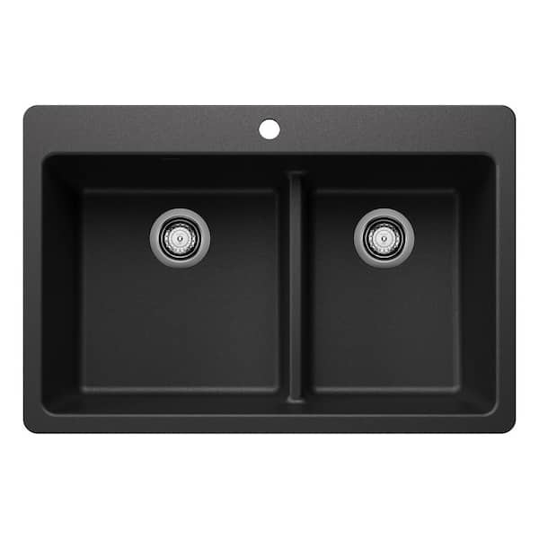 Blanco Liven SILGRANIT 33 in. Drop-In/Undermount Double Bowl Granite Composite Kitchen Sink in Anthracite