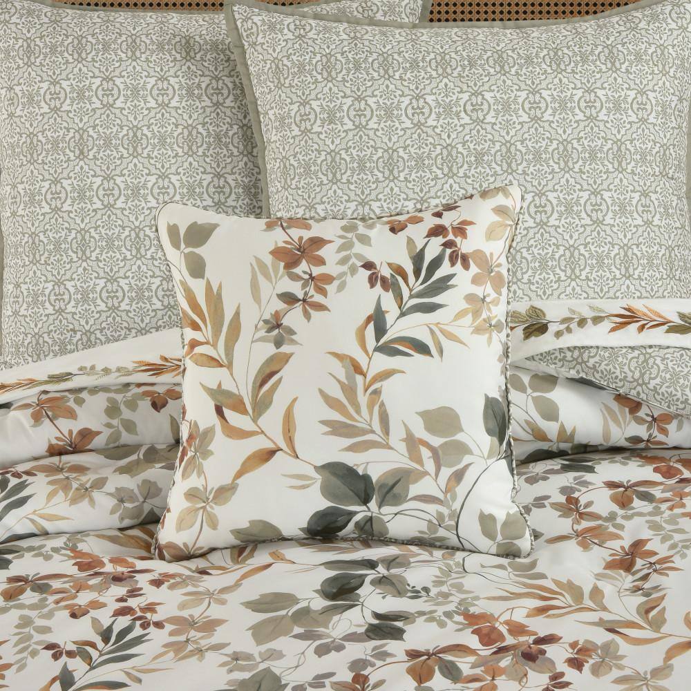 Evergreen Sage and Gold Botanical Leaf 16" Square Throw Pillow