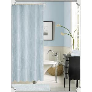 Woodbury 72 in. Blue Printed Fabric Shower Curtain
