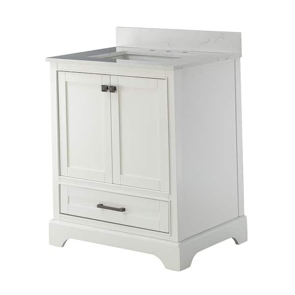 Aoibox 30 in. W x 22 in. D x 35.6 in. H Single Bathroom Vanity Set in White with White Cultured Marble Top