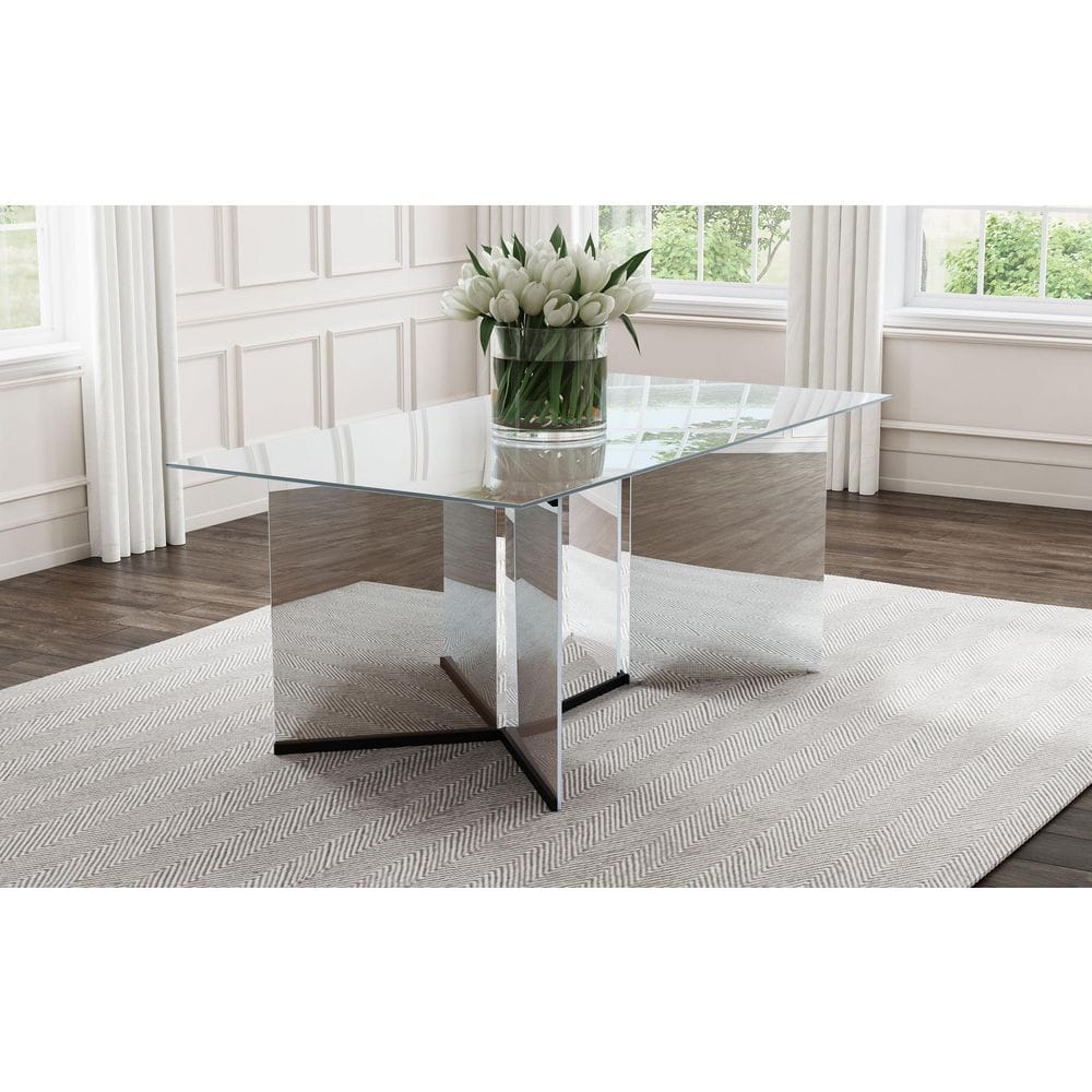 Emery 76-inch Rectangular Silver Mirrored Dining Table