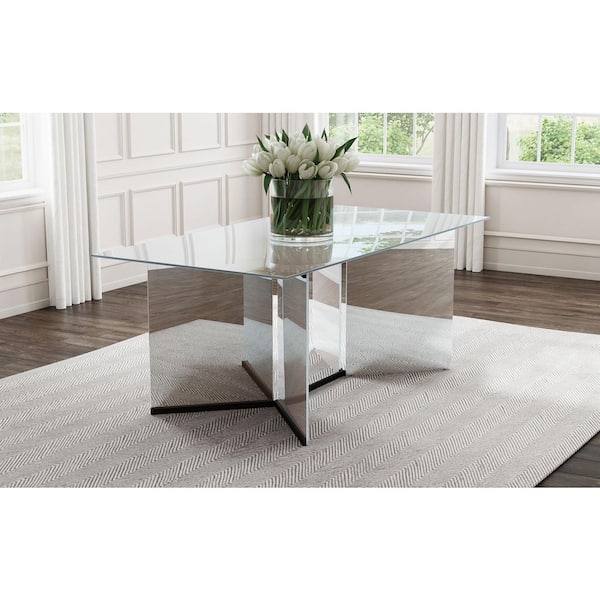 Coaster Emery Contemporary Silver Glass Top 76 in. Trestle