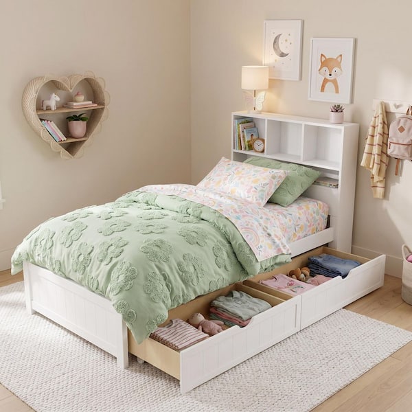 ベッドフレーム 160cm bed frame with drawers Harper & Bright Designs White Wood Frame Twin Size Platform Bed