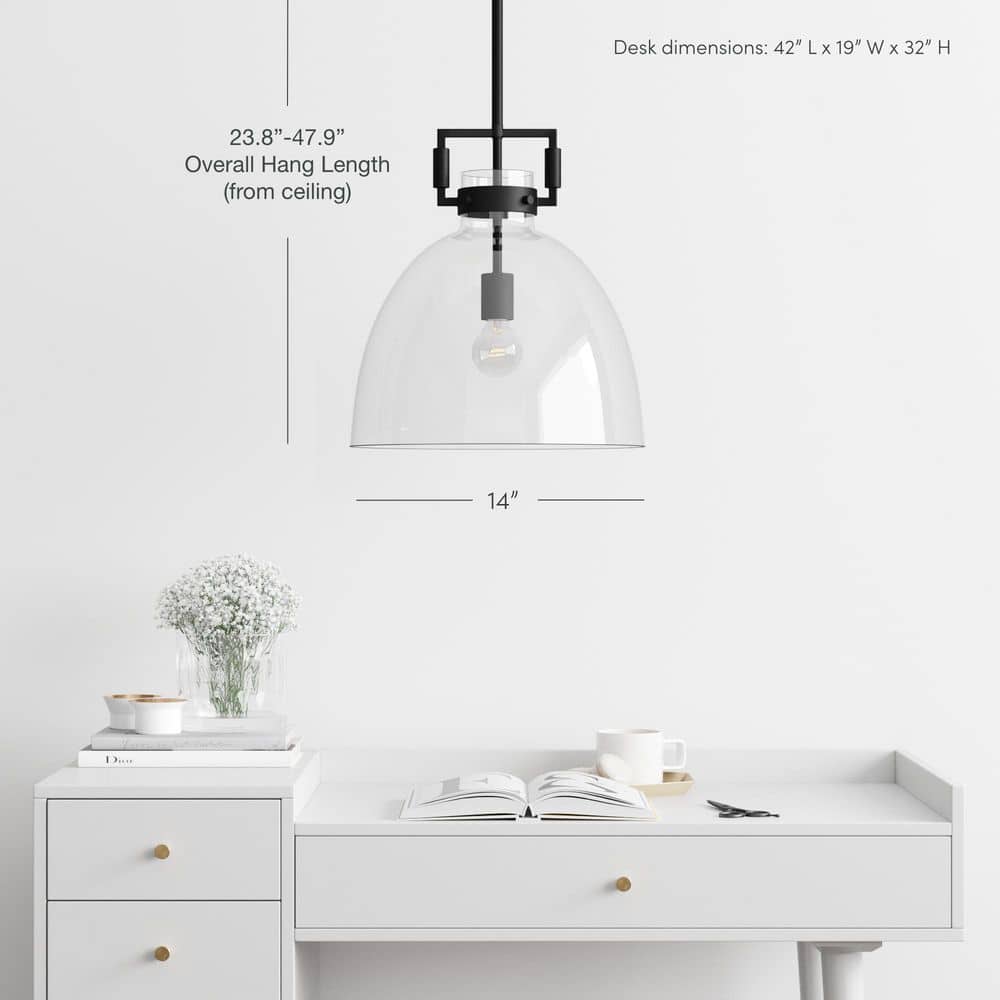 Black Glass Dome Pendant Light with Adjustable Cord