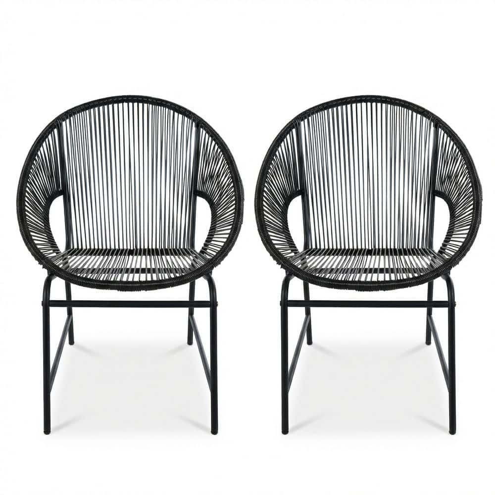 Black Outdoor Patio Wicker Chairs with Iron Frame, Set of 2 price history on PriceWatchPro