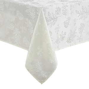 60 in. W x 102 in. L Ivory Elegant Woven Leaves Jacquard Damask Tablecloth