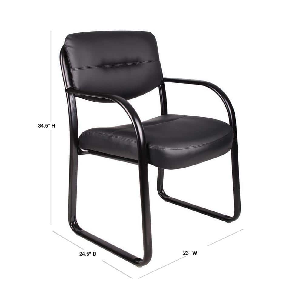 Elegant Black LeatherPlus Guest Chair with Metal Sled Base
