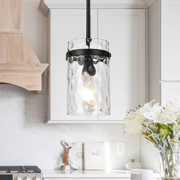 Jasslynn 60W Black Modern Adjustable Pendant Light Fixture with Cylinder Glass Shade-Kitchen,Dining Room and Foyer