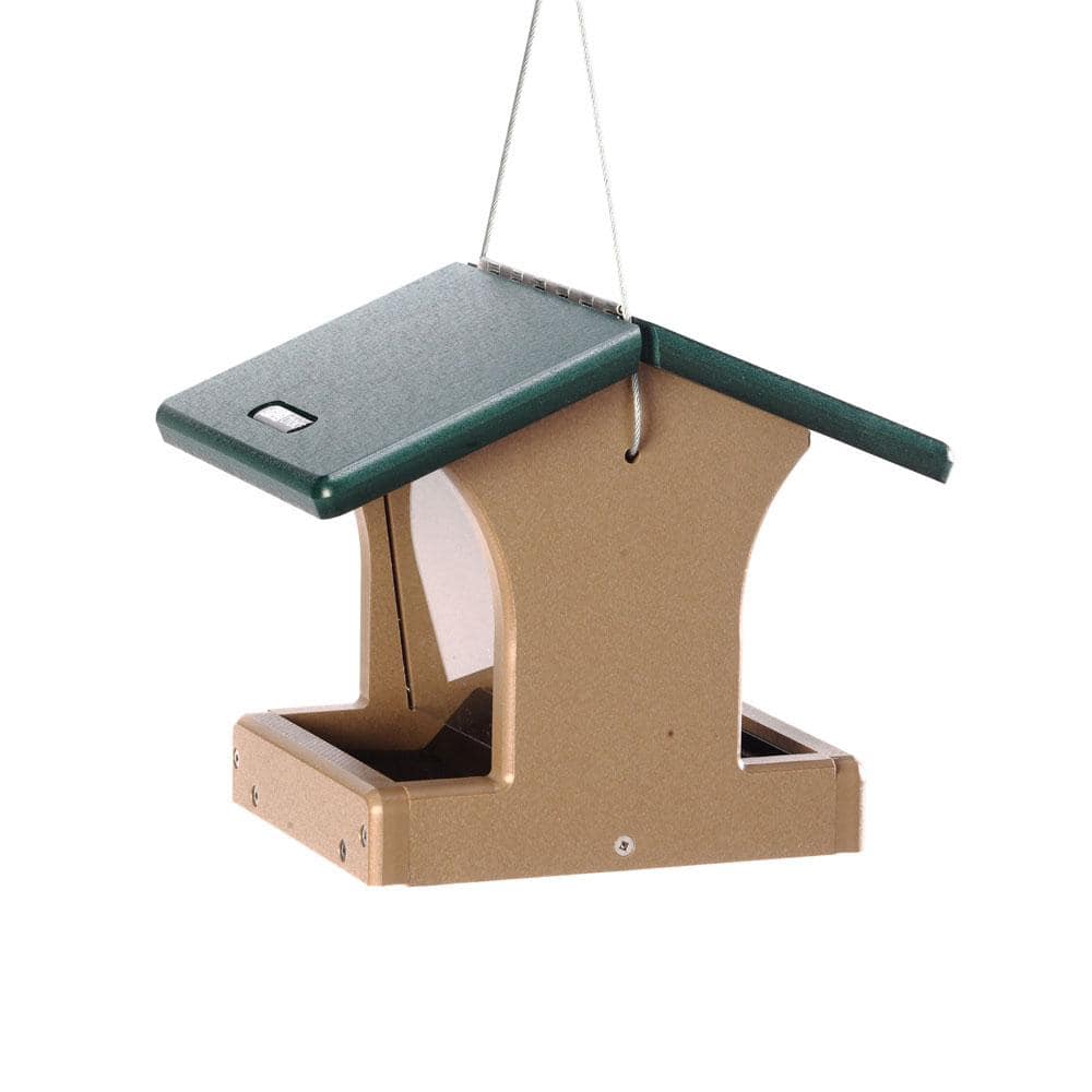 Small Taupe and Green Recycled Plastic Hanging Hopper Feeder