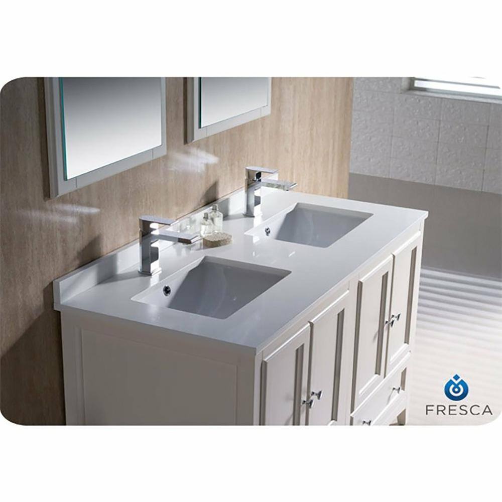 Antique White 48" Double Sink Freestanding Vanity with Quartz Top
