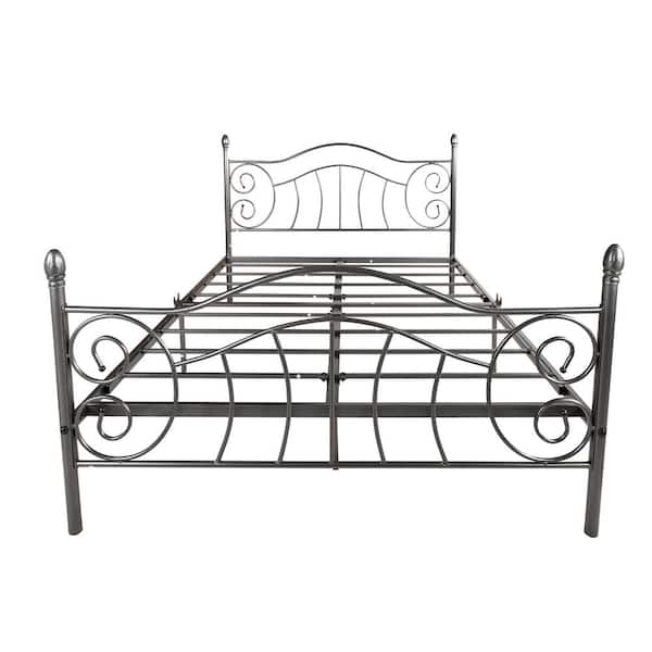 ATHMILE 83.07 in. W Black Silver Non-Upholster Metal Frame Queen Platform Bed