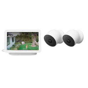 Nest Cam (Battery) Indoor &Outdoor Wireless Smart Home Security Camera 2-Pack+Nest Hub 2nd Gen 7 in. Smart Display Chalk