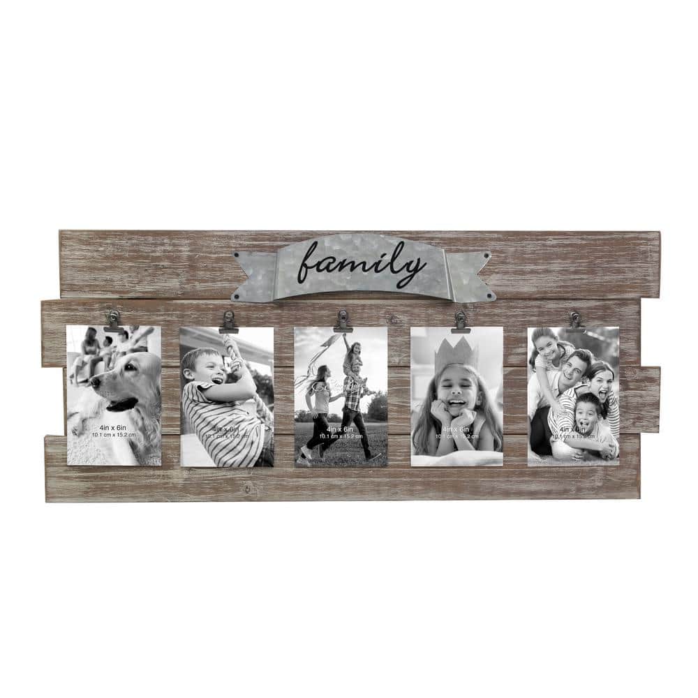 Stonebriar Collection Rustic Wooden Family Collage Photo Frame with Clips