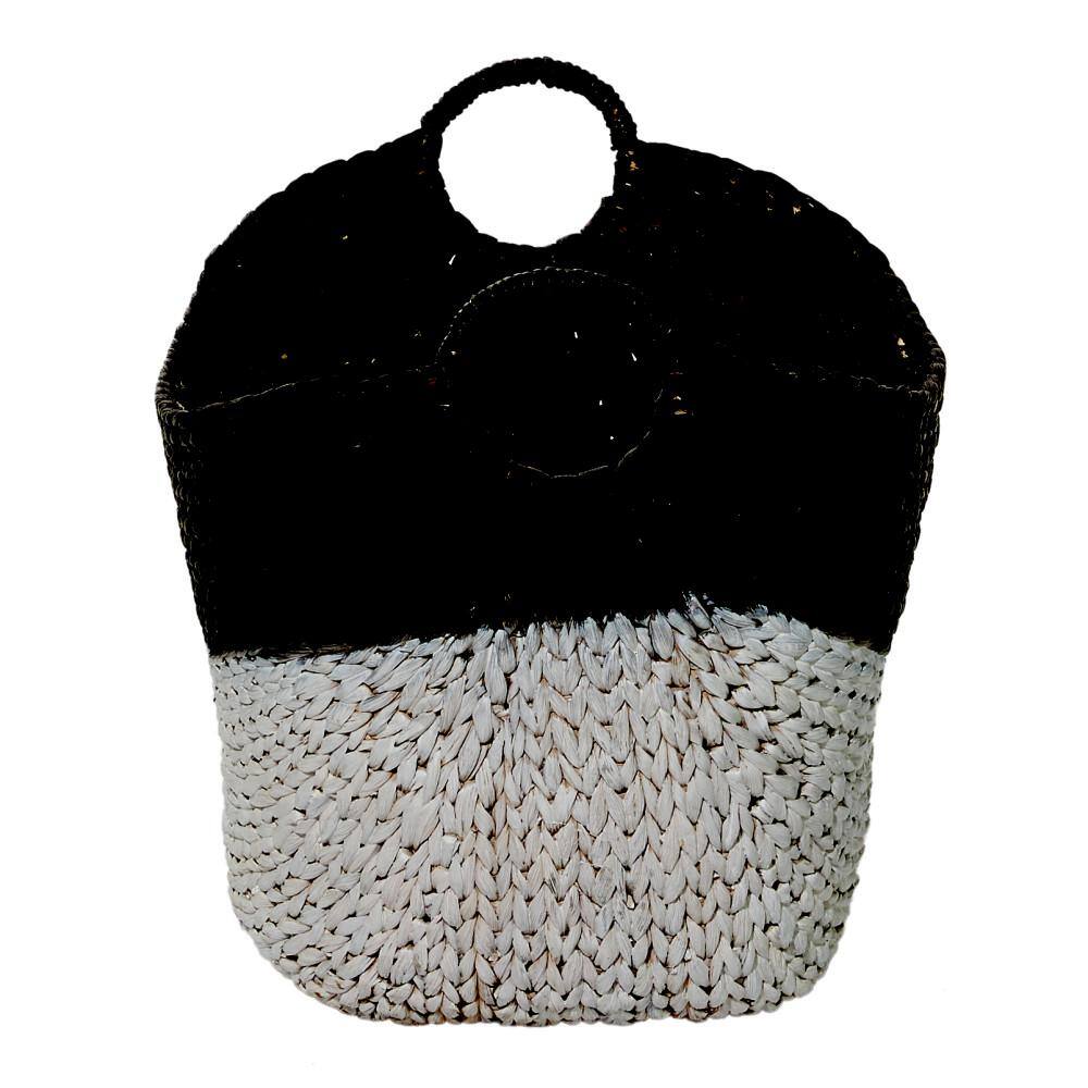 Round 21.5" Seagrass Storage Basket in Black and White