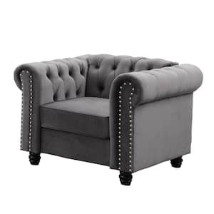 Romeo 35 in. Gray Velvet Tufted Arm Chair