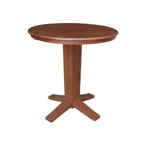 Aria Distressed Oak Solid Wood 36 in Extendable Counter-height Pedestal Dining Table, seats 4