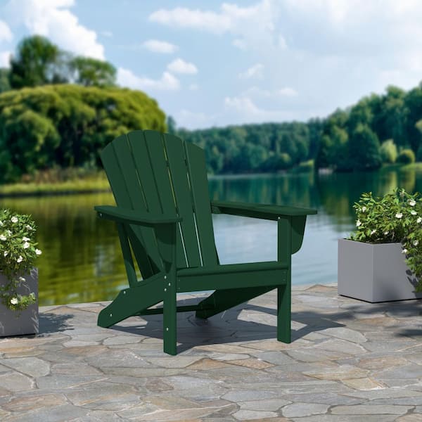Mason Dark Green Poly Plastic Outdoor Patio Classic Adirondack Chair, Fire Pit Chair
