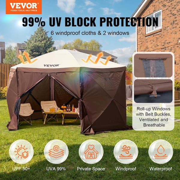 VEVOR 12.5 ft. x 12.5 ft. Pop Up Gazebo Tent Pop-Up Screen Tent 6-Sided Canopy Sun Shelter with Removable Privacy Wind Cloths ZPSLTZS125X1X8KS1V0 VEVOR 12.5 ft. x 12.5 ft. Pop Up Gazebo Tent Pop-Up Screen Tent 6-Sided Canopy Sun Shelter with Removable Privacy Wind Cloths ZPSLTZS125X1X8KS1V0