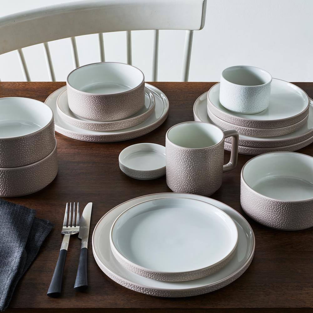 Taupe and White Porcelain 12-Piece Dinnerware Set, Service for 4
