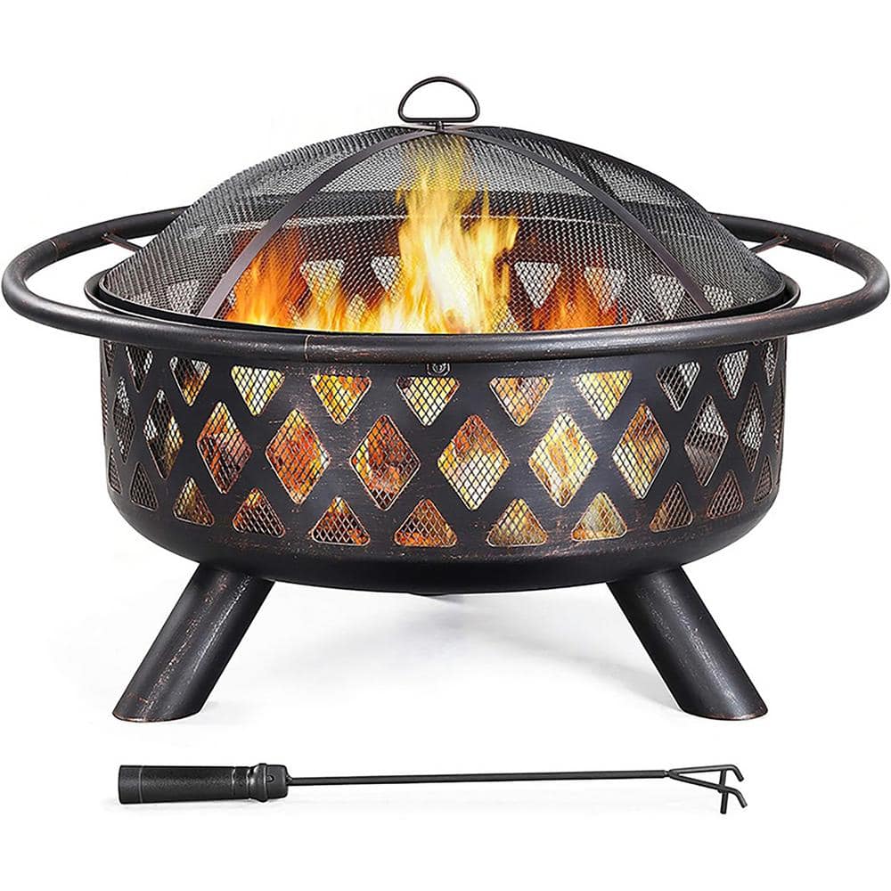 36 in. Iron Wood Burning Fire Pit, Fire Bowl for Outside BBQ Bonfire with M