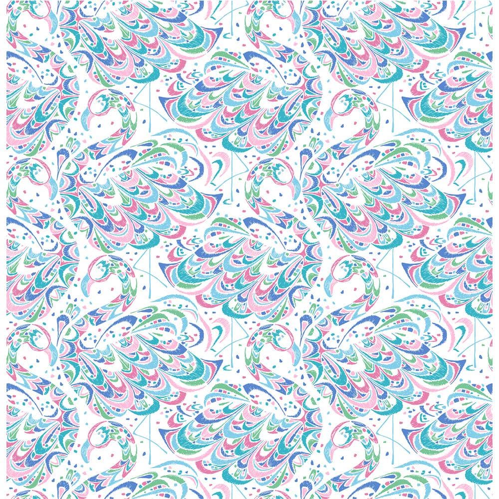 Matte Pink and Aqua Flamingo Peel and Stick Vinyl Wallpaper