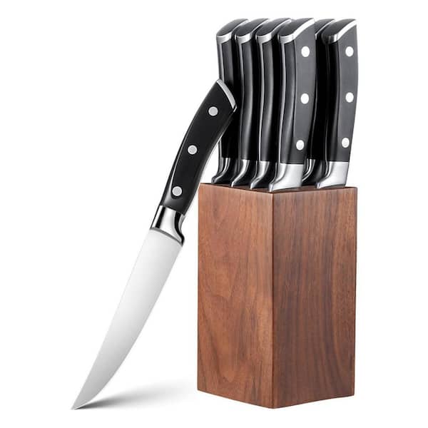 5 in. German High Carbon Stainless Steel Full Tang Straight Edge Steak Knife with Walnut Handle Set of 8