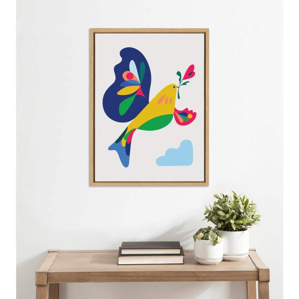 Natural Framed Colorful Geometric Bird Canvas Art, 18x24