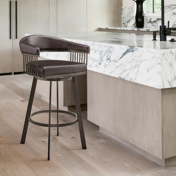 Armen Living Bronson 26 in. Counter Height Low Back Swivel Bar Stool in Java Brown and Chocolate Faux Leather