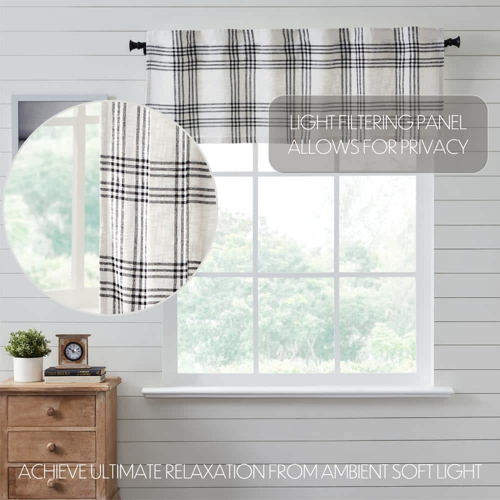 Black and White Plaid Cotton Rod Pocket Valance, 60" Width