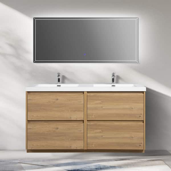 MT 59 in. W x 19.6 in. D Freestanding Double Bath Vanity in Mature Oak with White Resin Double Sink Vanity Top