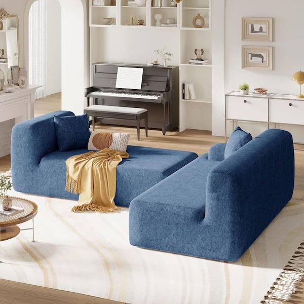 Harper & Bright Designs Simplified Style 111 in. Round Arm 2-Piece Chenille Modular Sectional Sofa in Blue, Free Combination