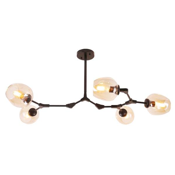 Oaks Aura Oaks Aura 5Light Amber Color Shades Chandelier Black Finish