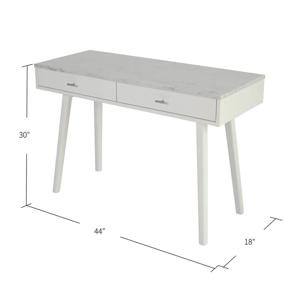 Bianco Viola 44" Italian Carrara White Marble Writing Desk with Drawers